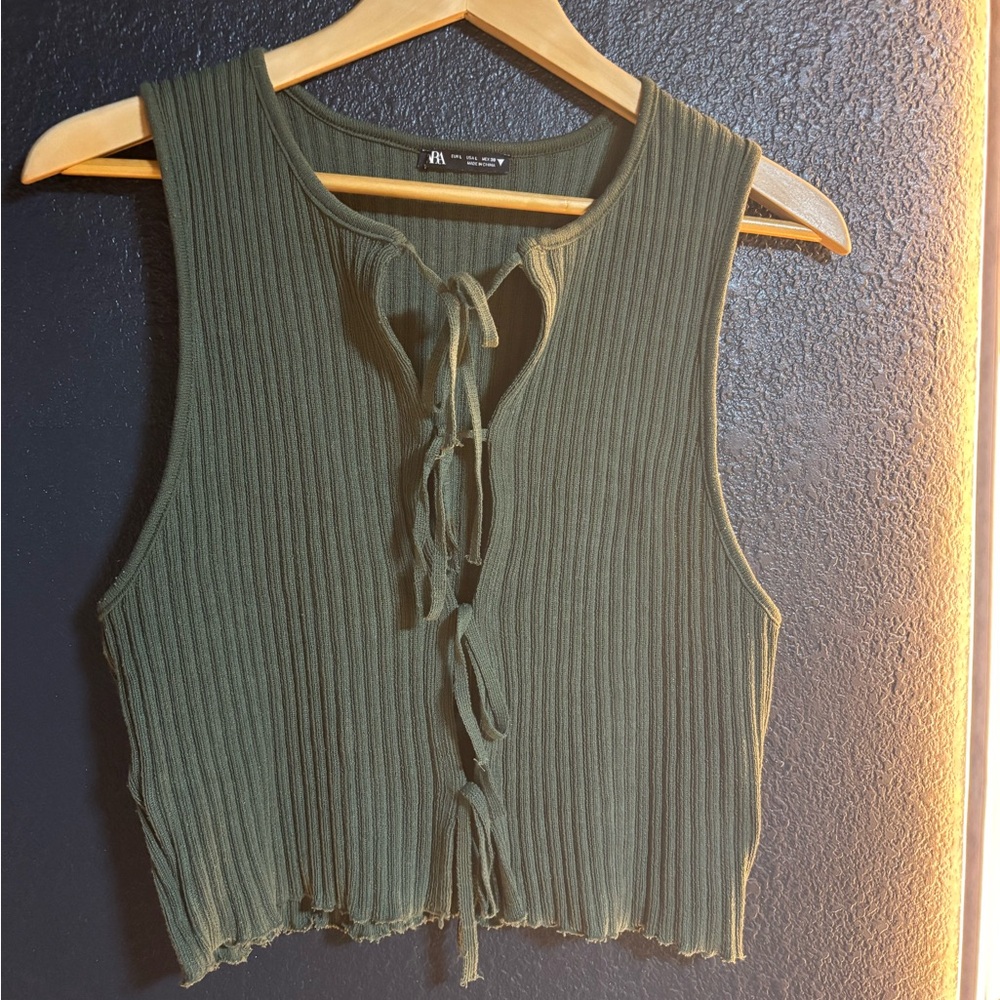 Zara military green front tie tank top